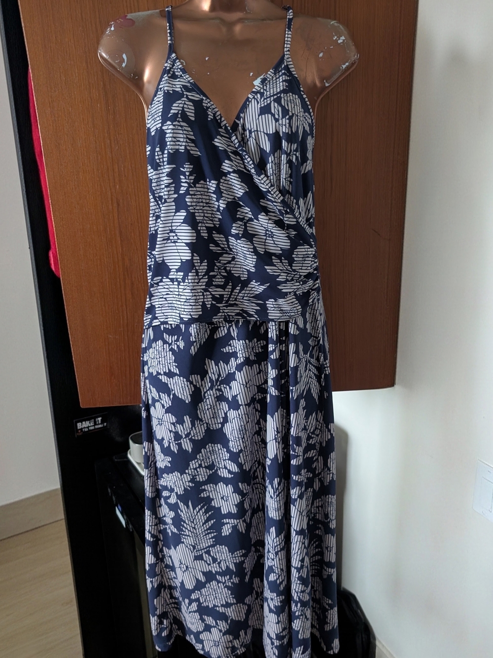 Tori Richard Navy Floral Wrap-Front Maxi Dress